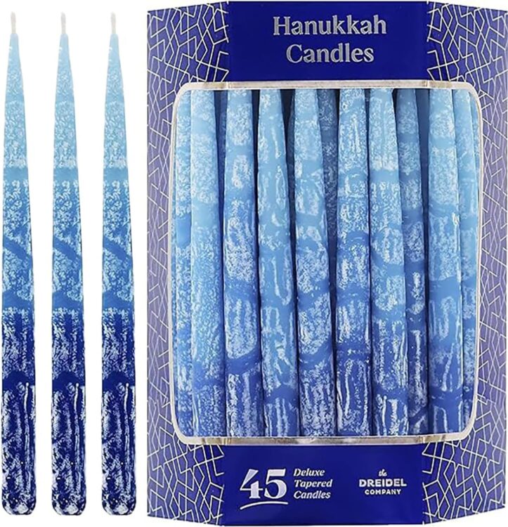 Dripless Hanukkah Candles Multi Blue Hued Frosted Deluxe Tapered Chanukah Candles (24-Pack)